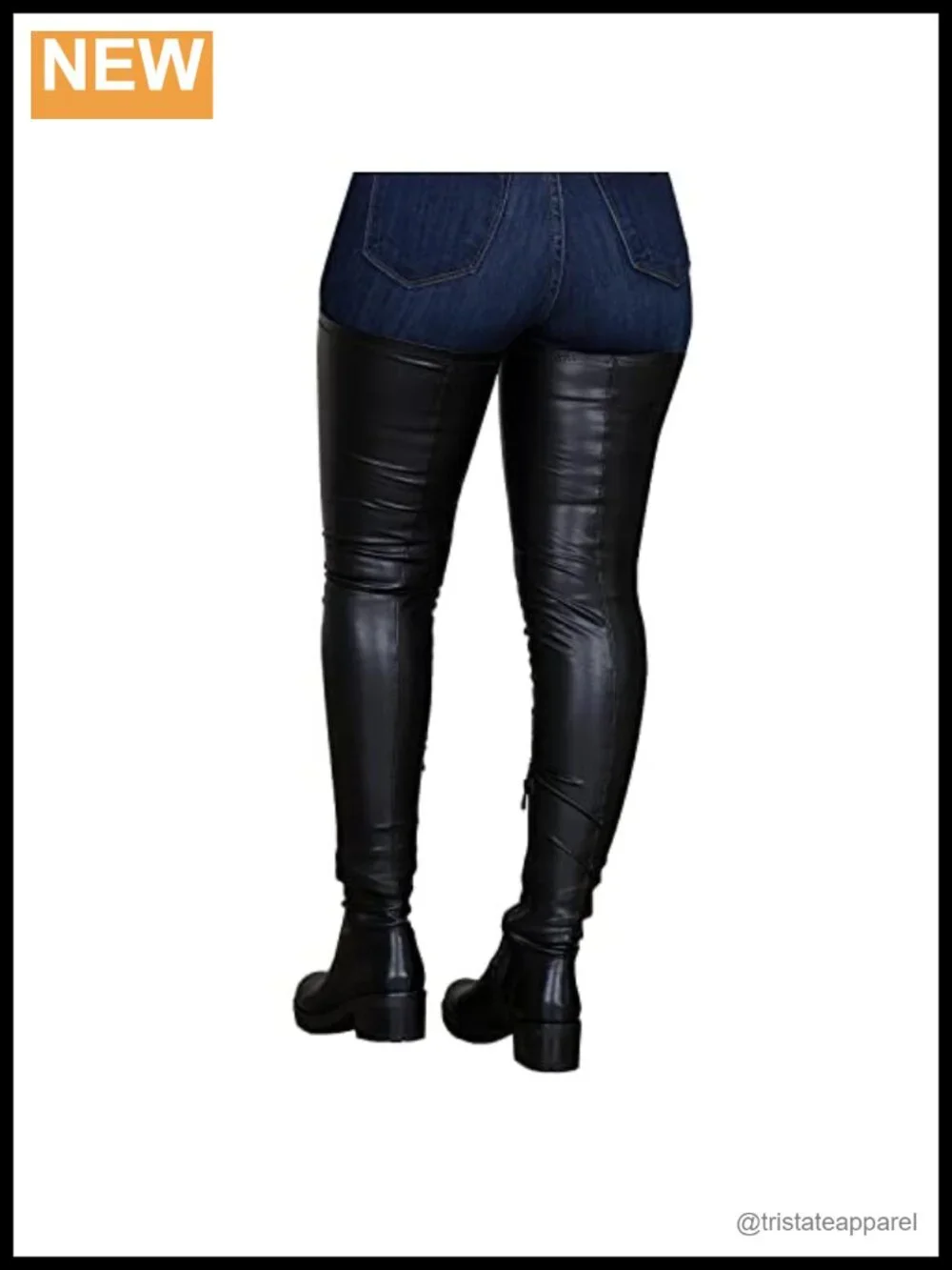 Thigh High Boots Round Toe Low Chunky Heel Side Zipper